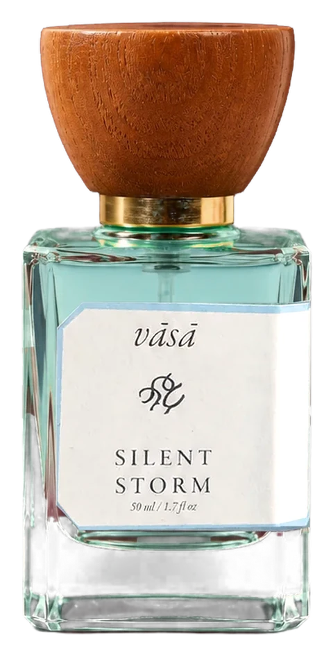Silent Storm eau de parfum, 50 ml: a square glass bottle with a turned wooden cap